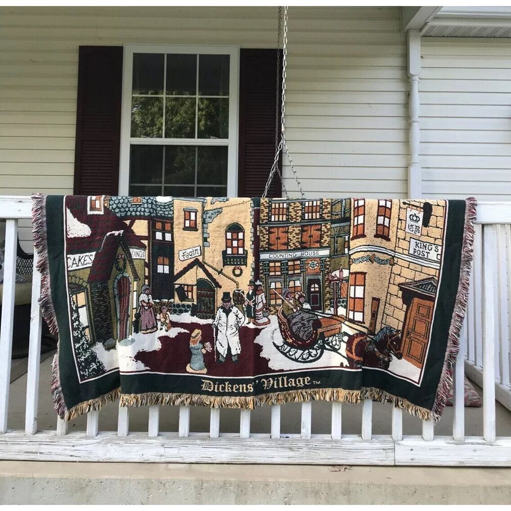 Dept 56 Afghan Throw Blanket Dickens Christmas Village Series Woven Cotton
